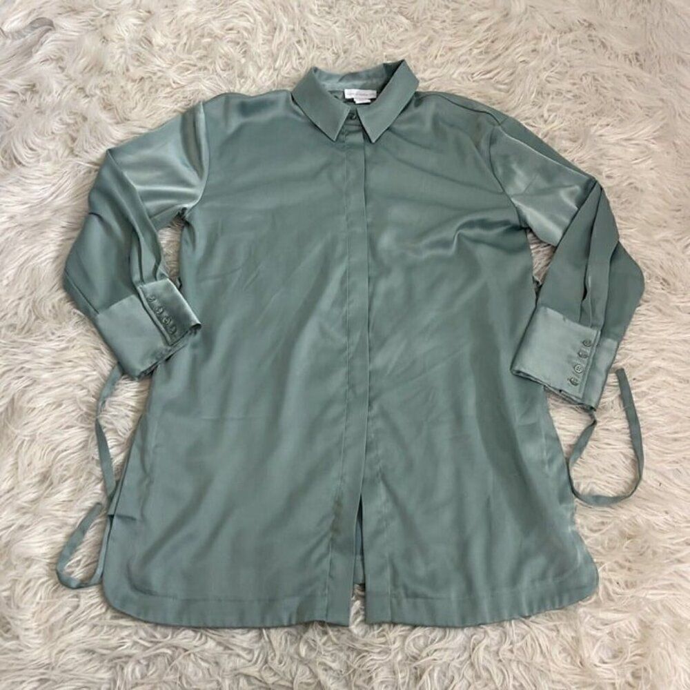 House of Harlow 1960 Revolve Women Blue Green Satin long Sleeve Mini Shirt Dress - Picture 10 of 12
